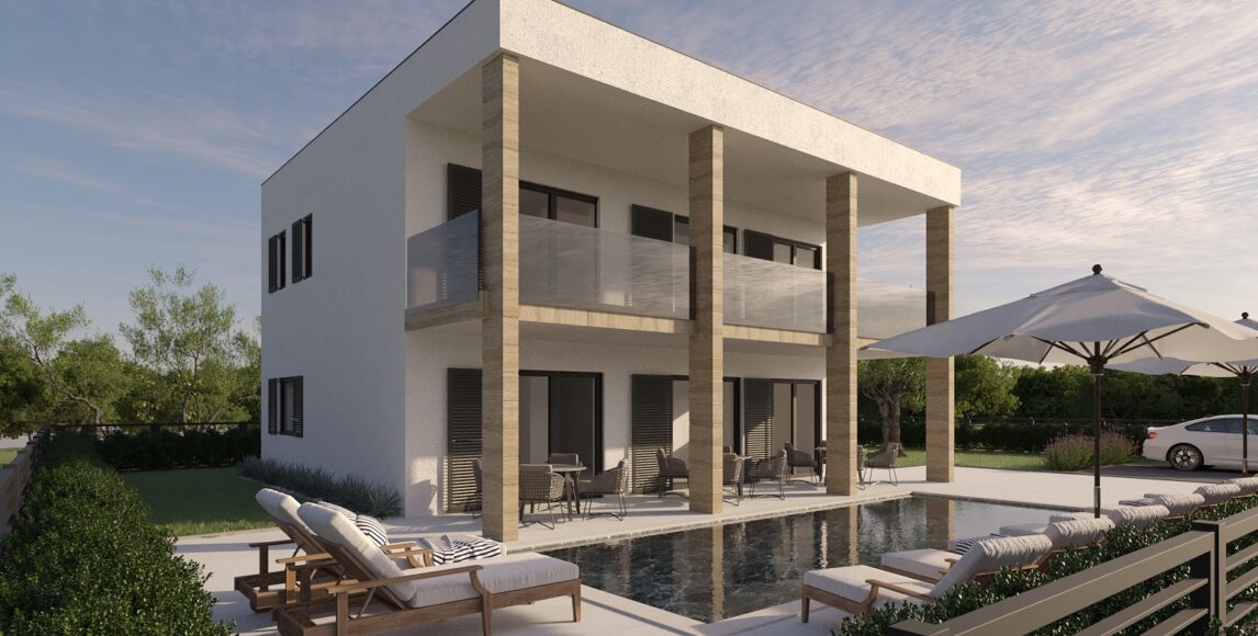 Új, modern villa medencével, 400 méterre a tengertől