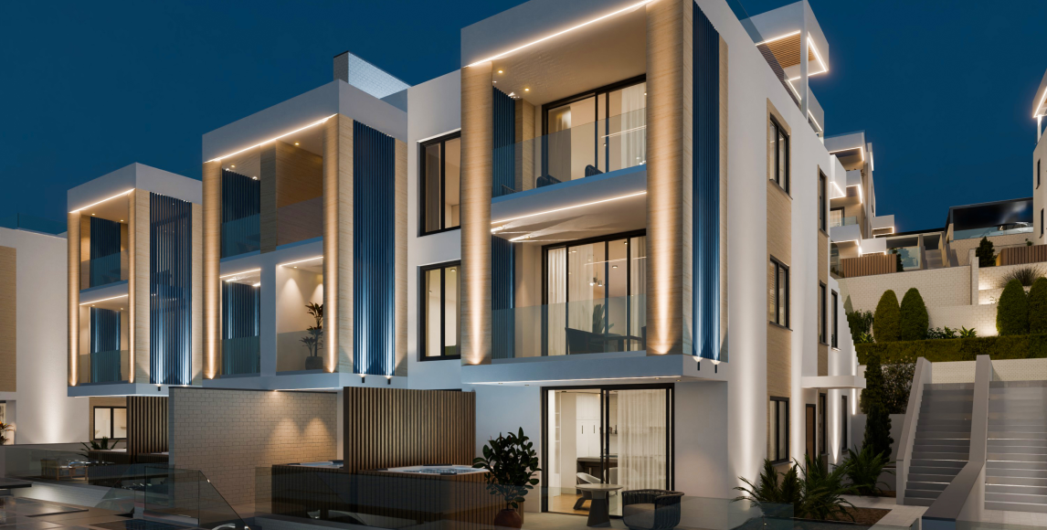 Modern apartmanok mindössze 150 méterre a strandtól, tengerre néző kilátással